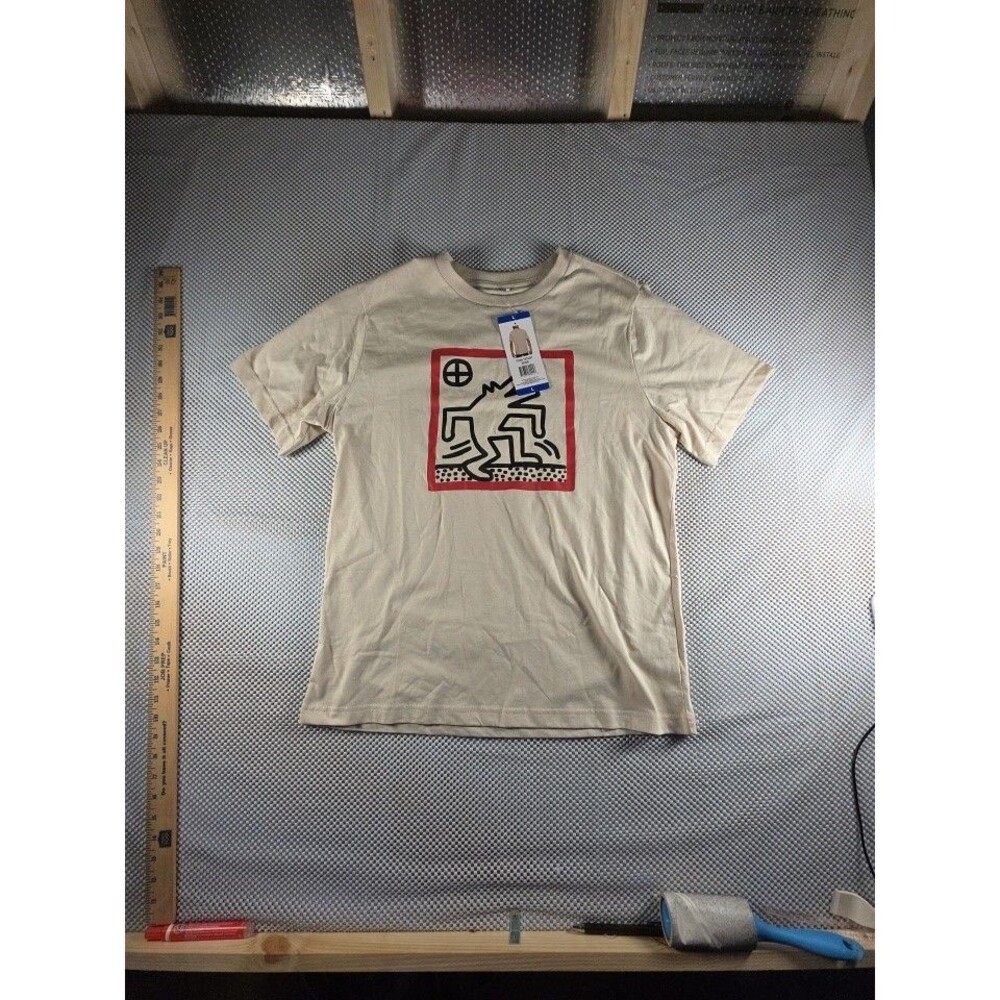 Keith Haring Graphic T-Shirt Men's Large Beige Dancing Figure Art Tee NWT